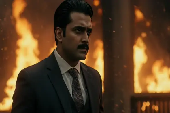Man in Suit with Fire Background