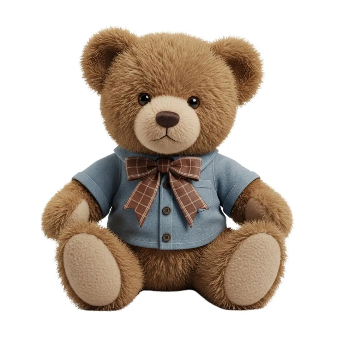 Adorable Fluffy Teddy Bear in Blue Shirt PNG Clipart