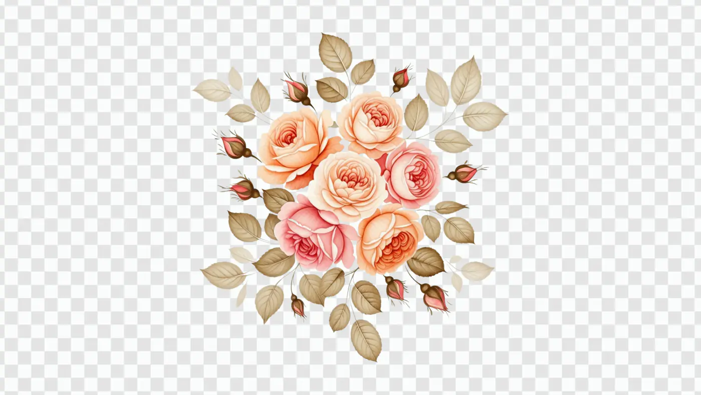 Elegant Peach Rose Bouquet Watercolor PNG Clipart