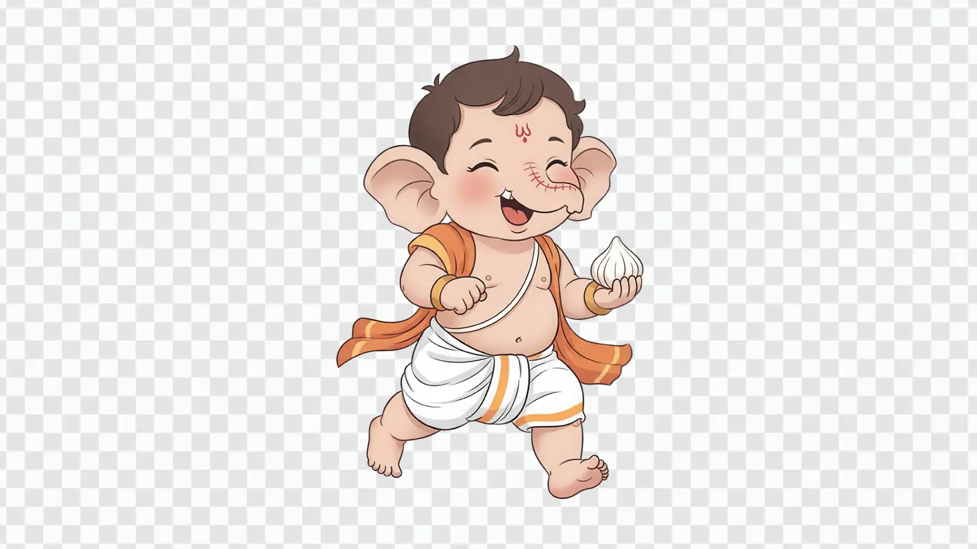 Joyful Baby Ganesha Dancing with Modak PNG