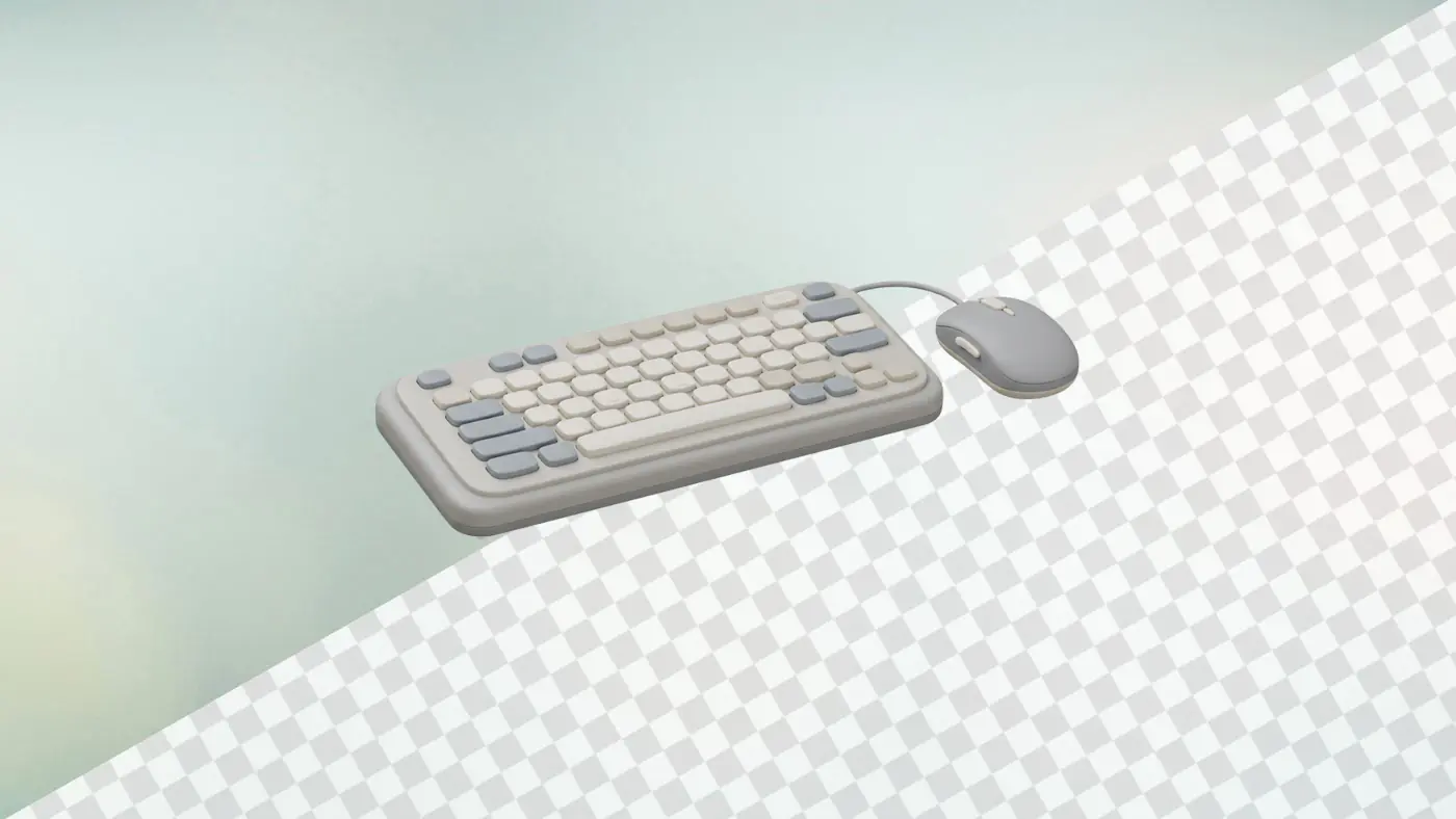 Compact keyboard and mouse set in muted tones