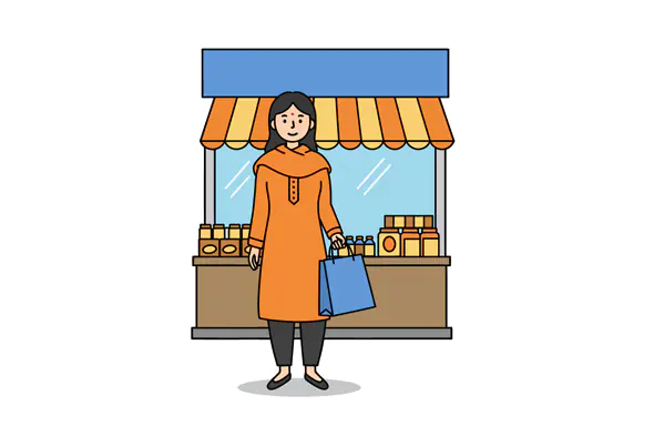 Woman Shopper at Market Stall