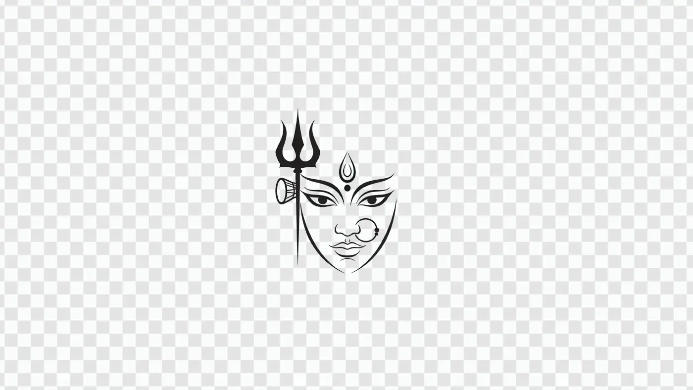 Minimalist Durga Face with Trishul Symbol PNG