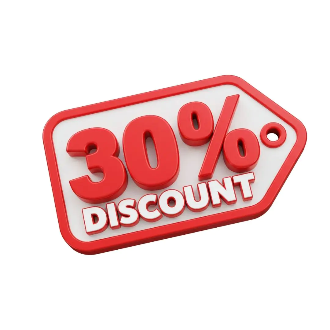 Red thirty percent discount tag promotional icon