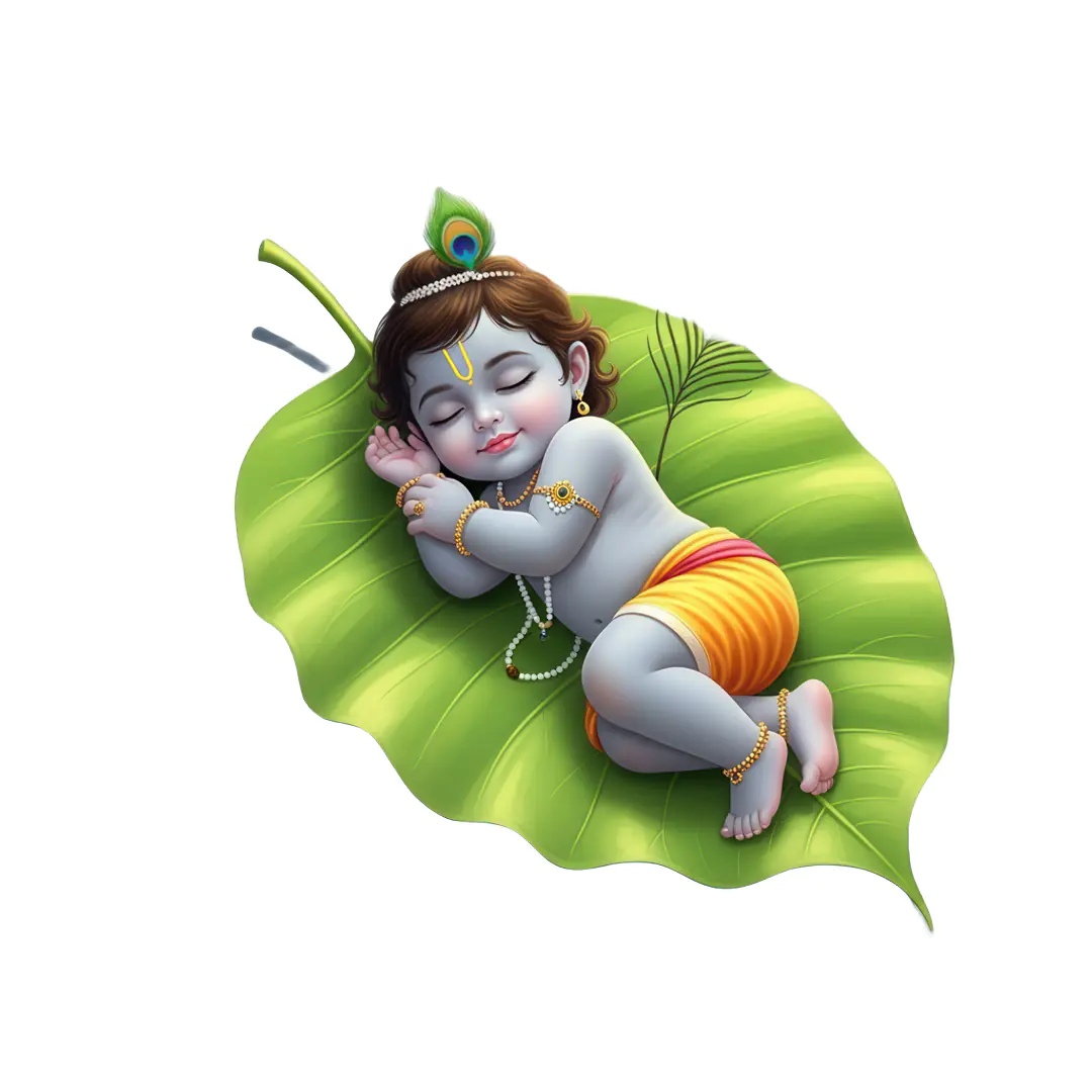 Infant Krishna Resting on Banana Leaf PNG