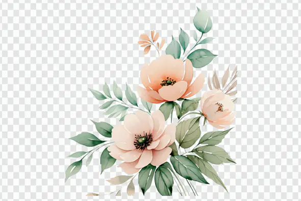 Pastel Peach Floral Bouquet Corner Arrangement PNG