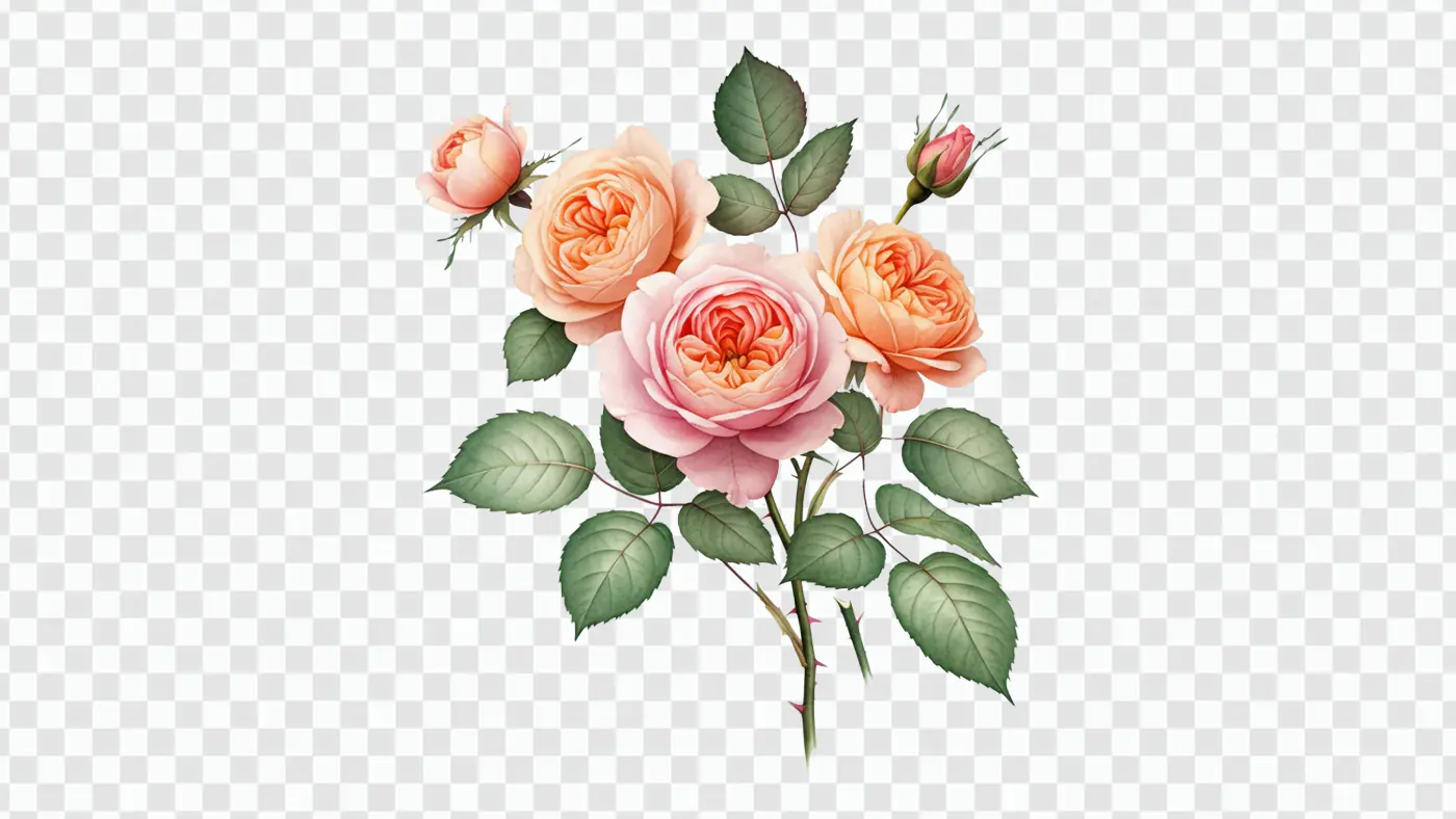 Peach and Pink Garden Roses Bouquet PNG