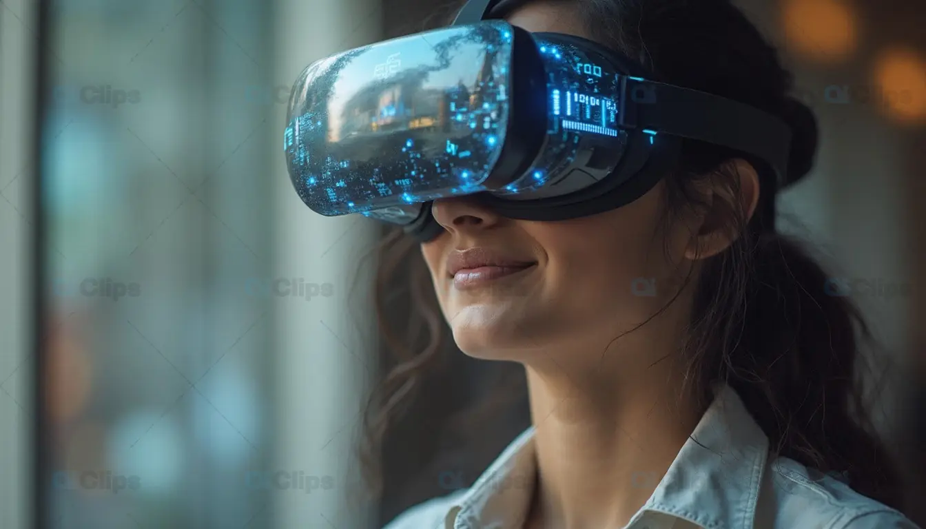 Woman Using Futuristic VR Headset