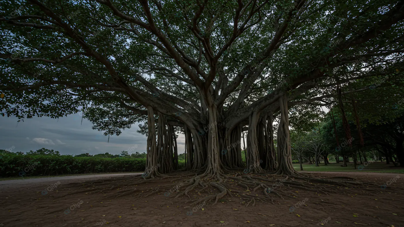 Majestic Banyan Tree at Dusk