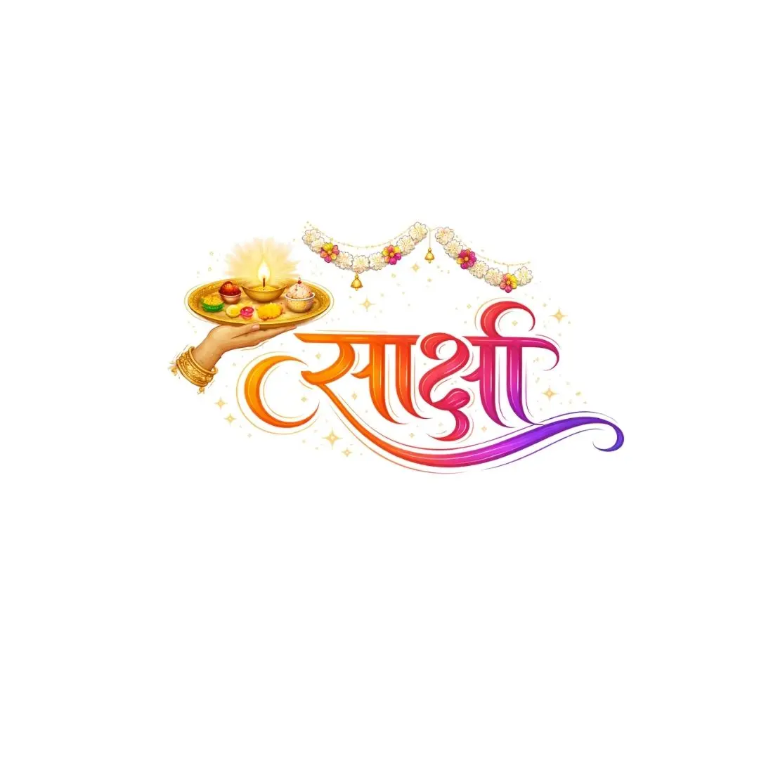 Sakshi Hindi Calligraphy with Aarti Thali Festive PNG