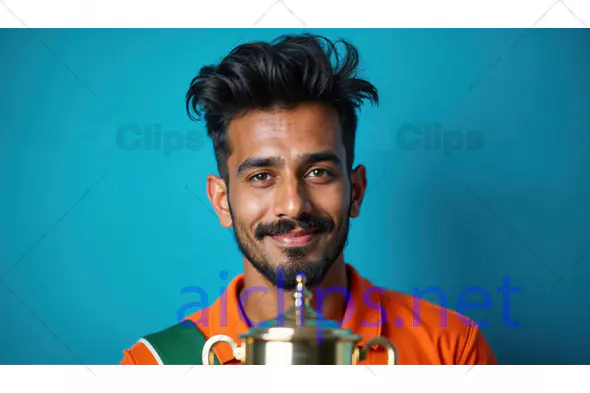 Proud Male Athlete with Trophy