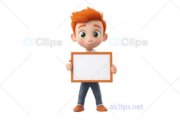 3D Redhead Boy Avatar Holding Blank Signboard