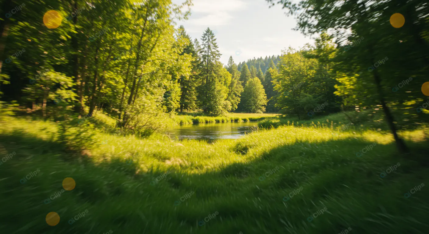 Sunlit Forest River Bend