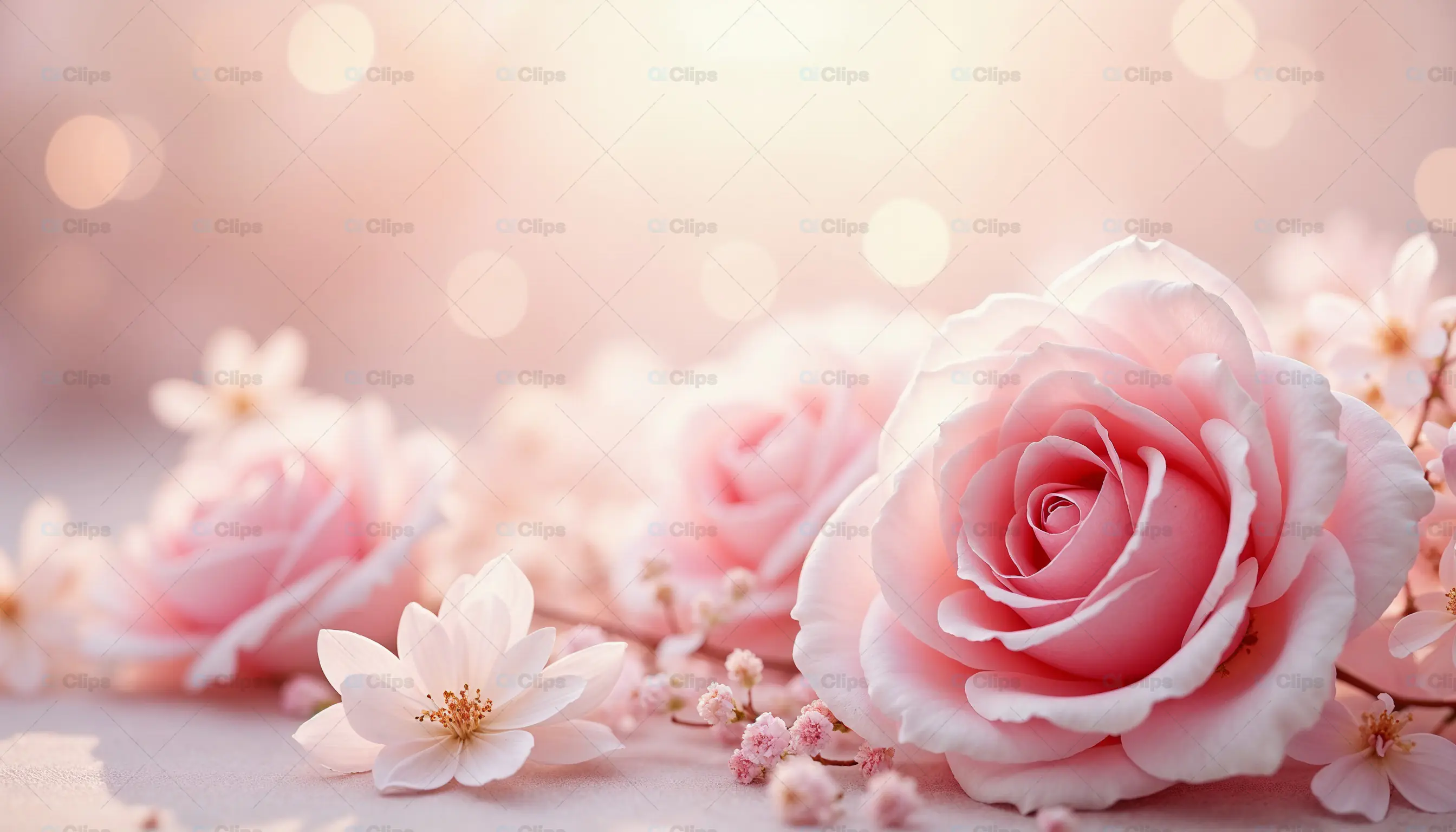 Pink Roses and Blossoms with Bokeh