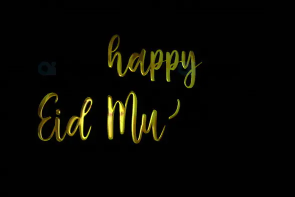 Golden "Happy Eid" Text Animation on Black Background