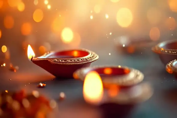 Glowing Diwali Diyas Festive Atmosphere Captivating Backdrop