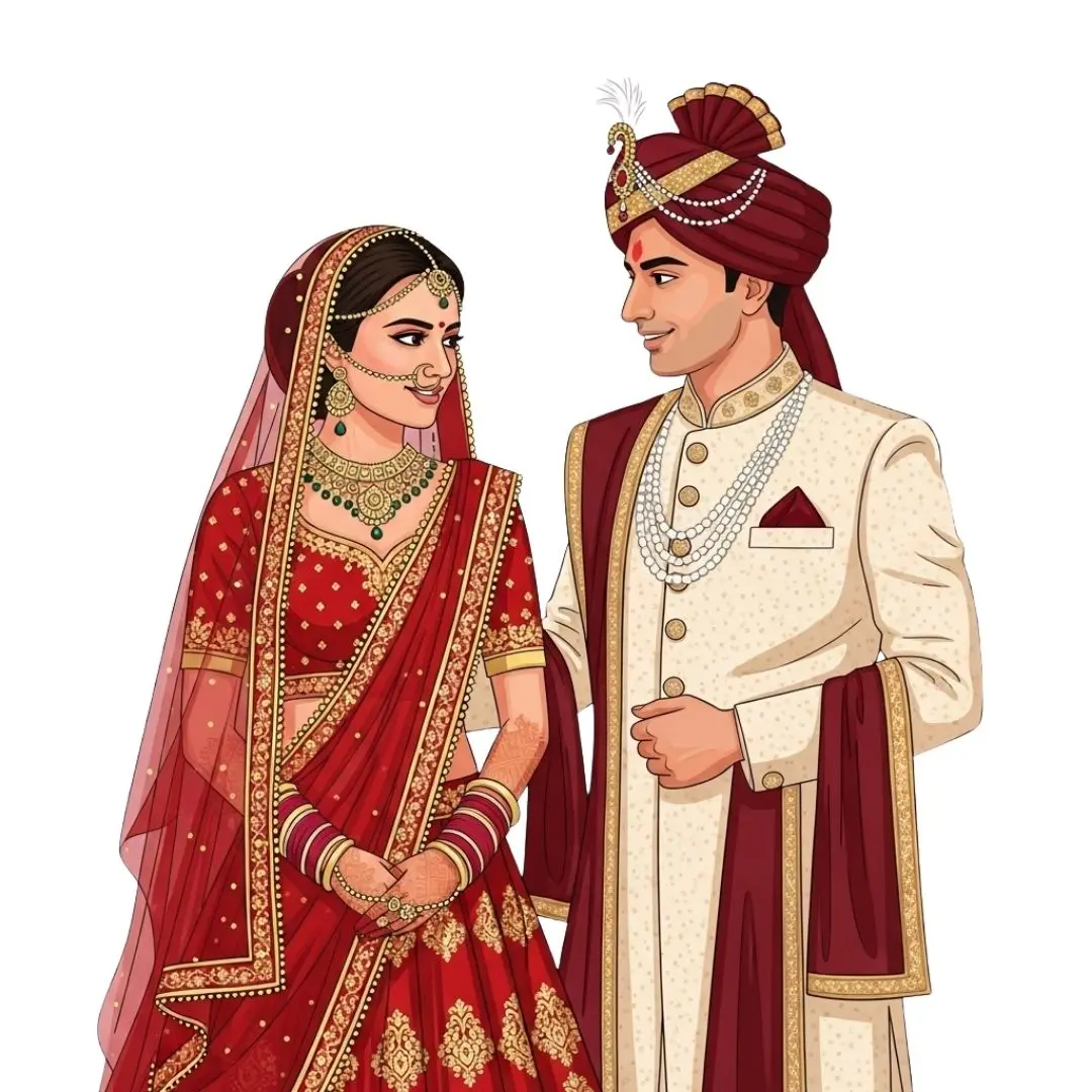 Elegant Indian Bride and Groom Wedding Clipart PNG