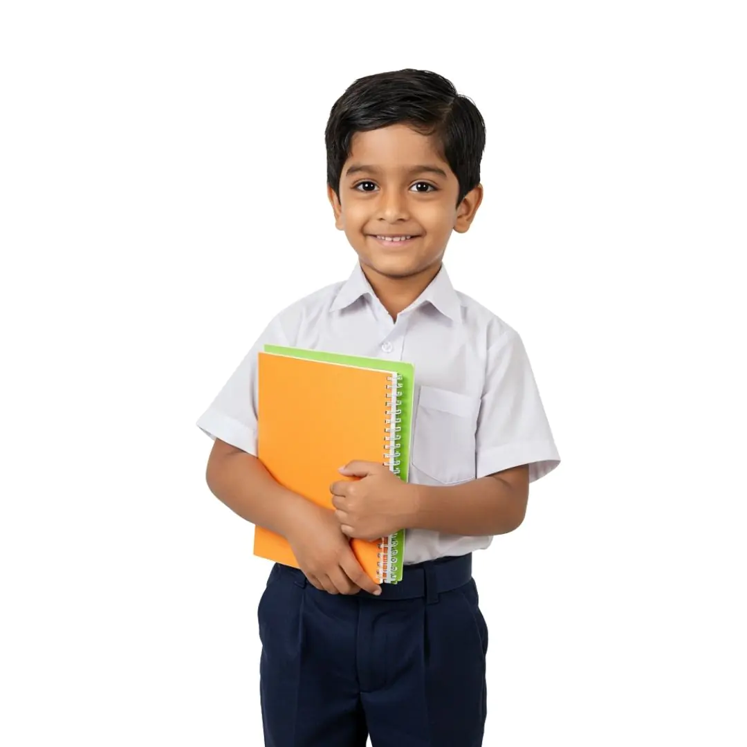 Cheerful Indian Schoolboy Holding Colorful Notebooks PNG