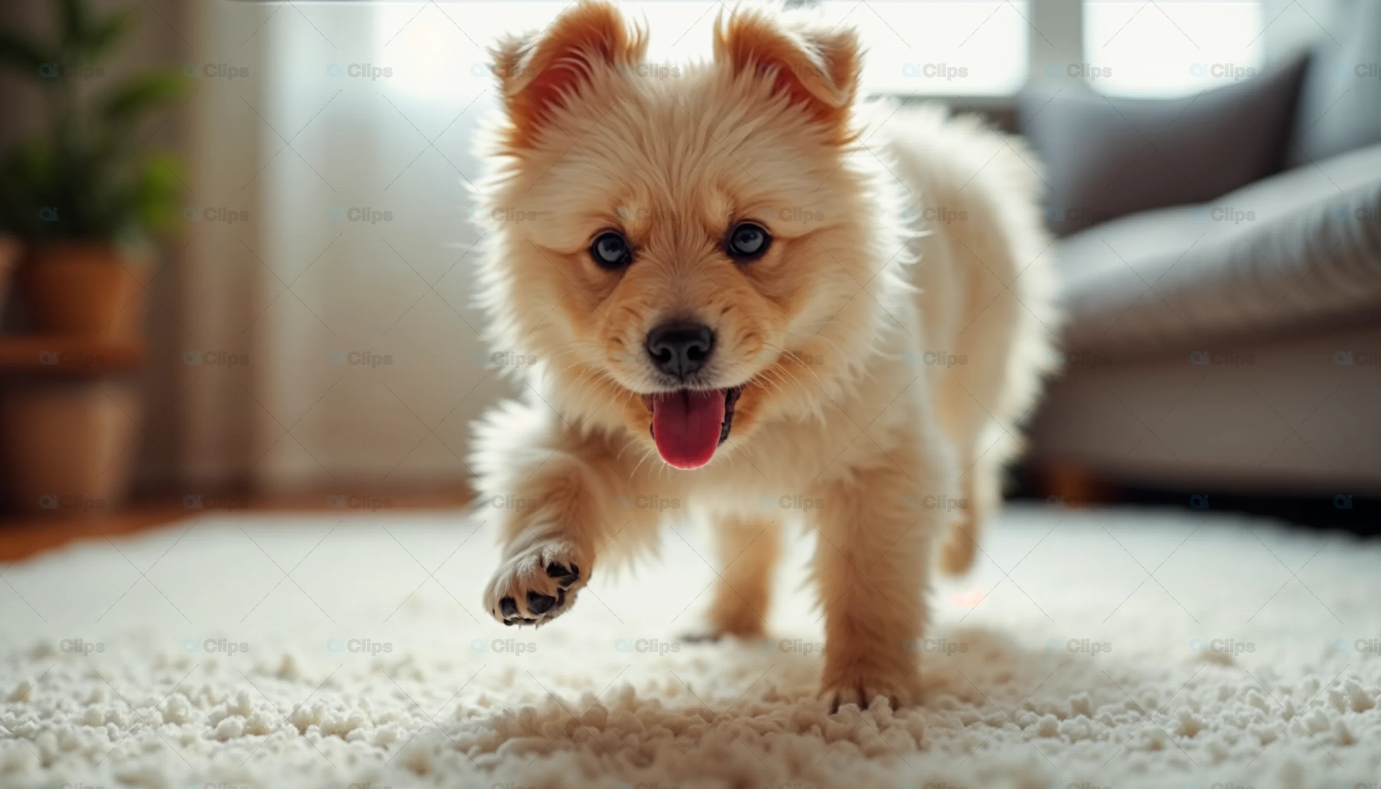 Playful Fluffy Puppy Indoors