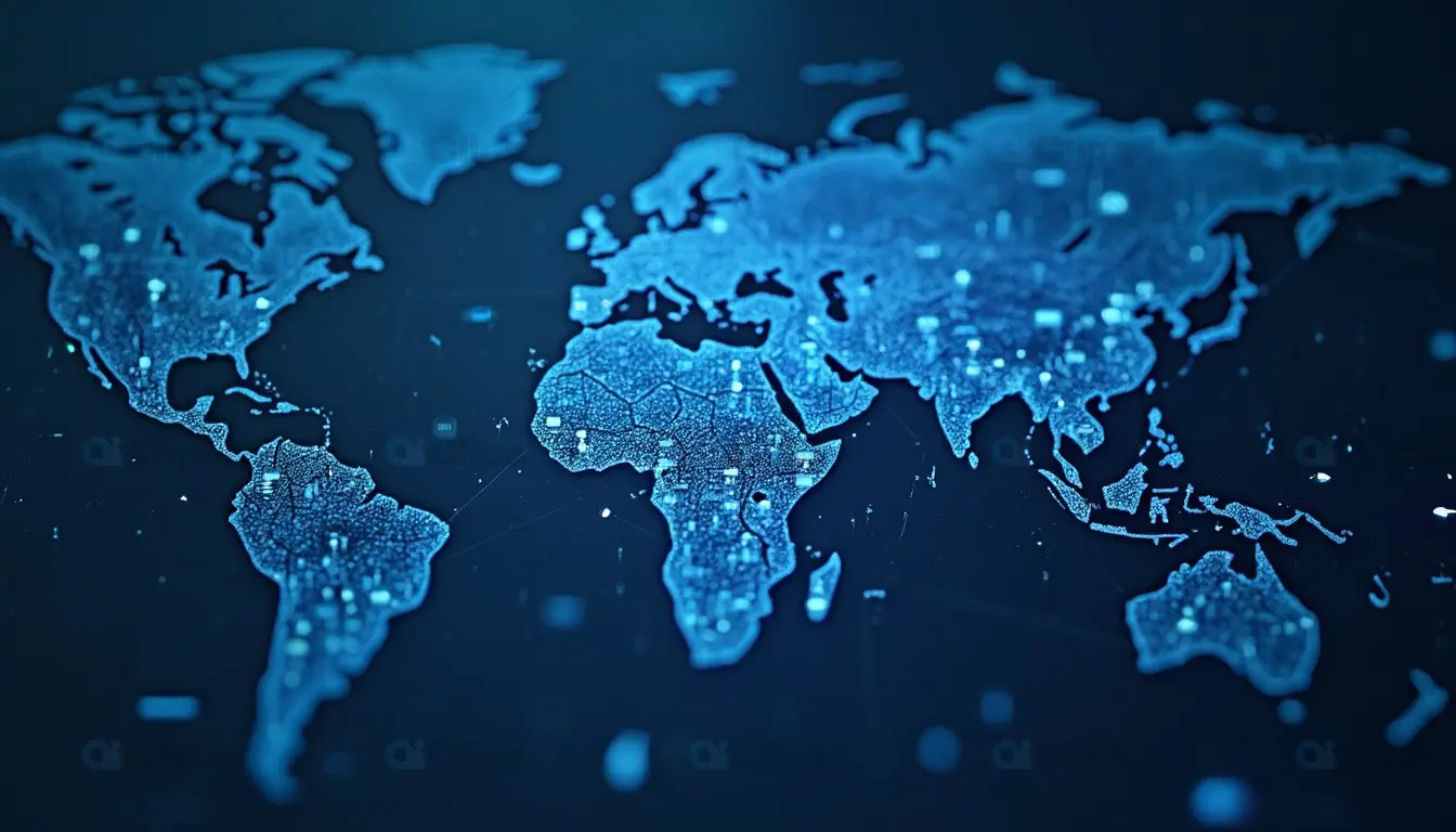 Digital World Map with Glowing Points