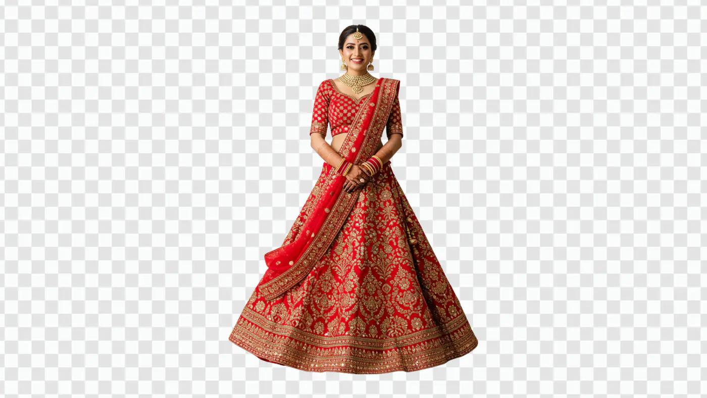 Elegant Red Bridal Lehenga Traditional Attire PNG