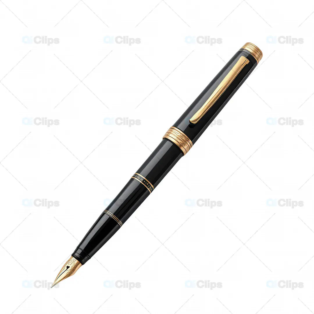 3D Luxury Black and Gold Fountain Pen Model