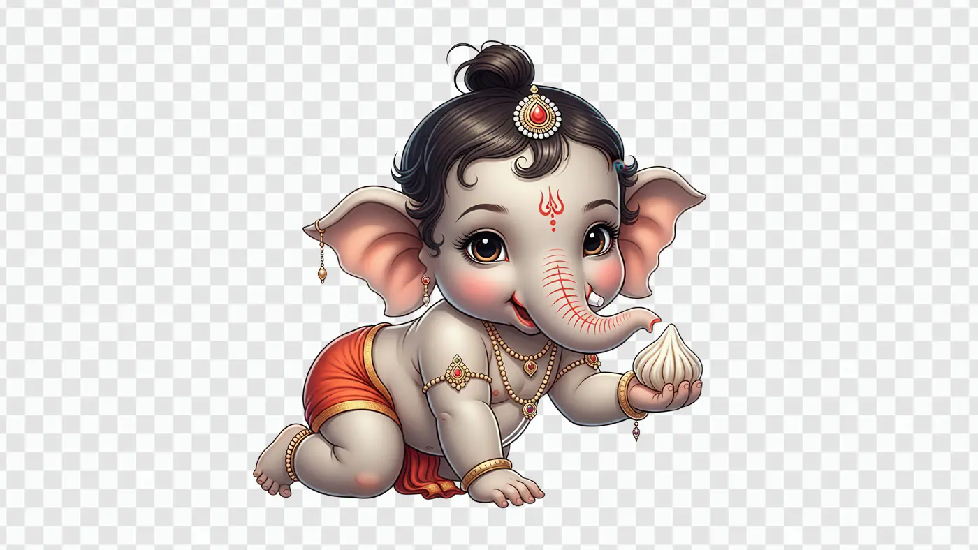 Adorable Baby Ganesha with Modak Sweet PNG