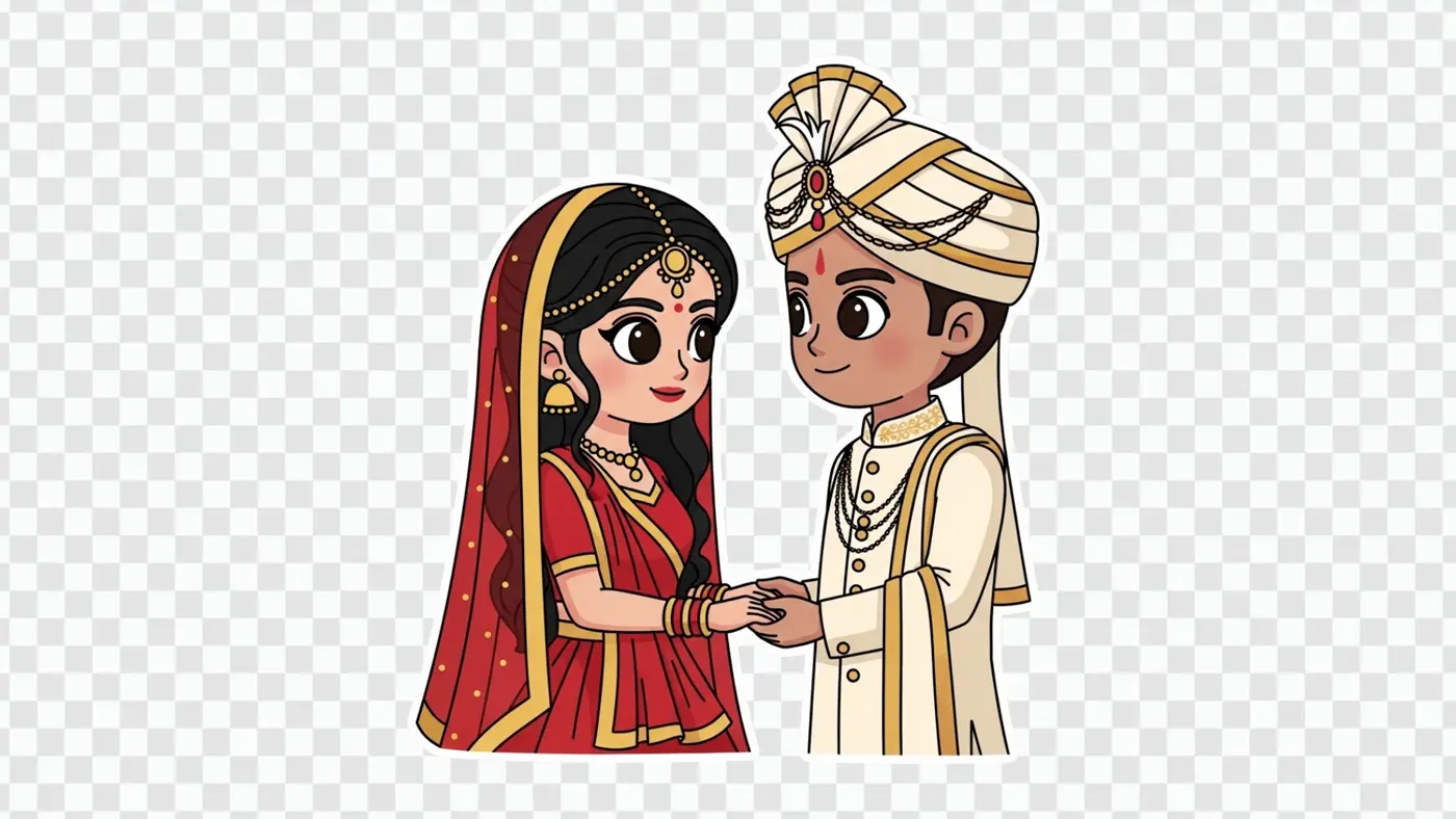 Charming Indian Wedding Couple Holding Hands Clipart PNG