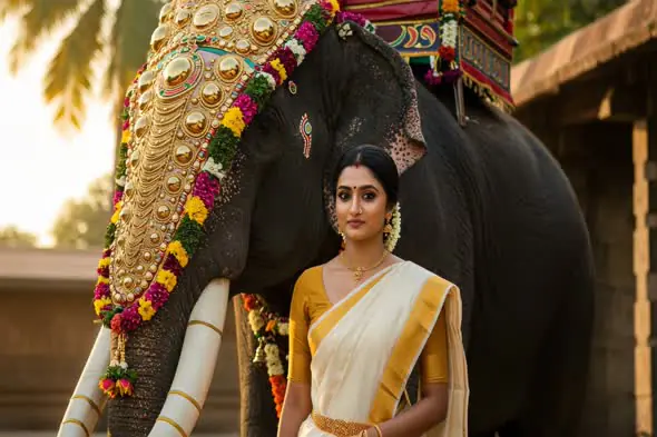 Kerala temple woman with elephant