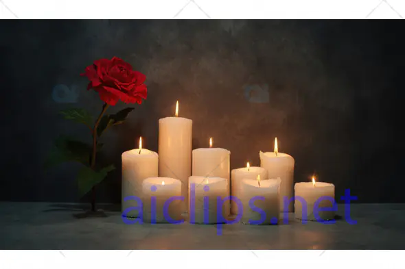 Lit Candles with Red Rose