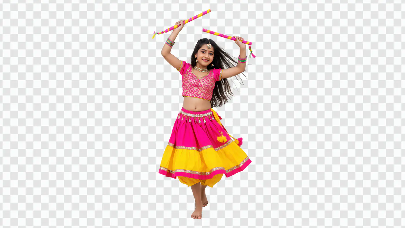 Vibrant Garba Dance Performance with Colorful Dandiya Sticks