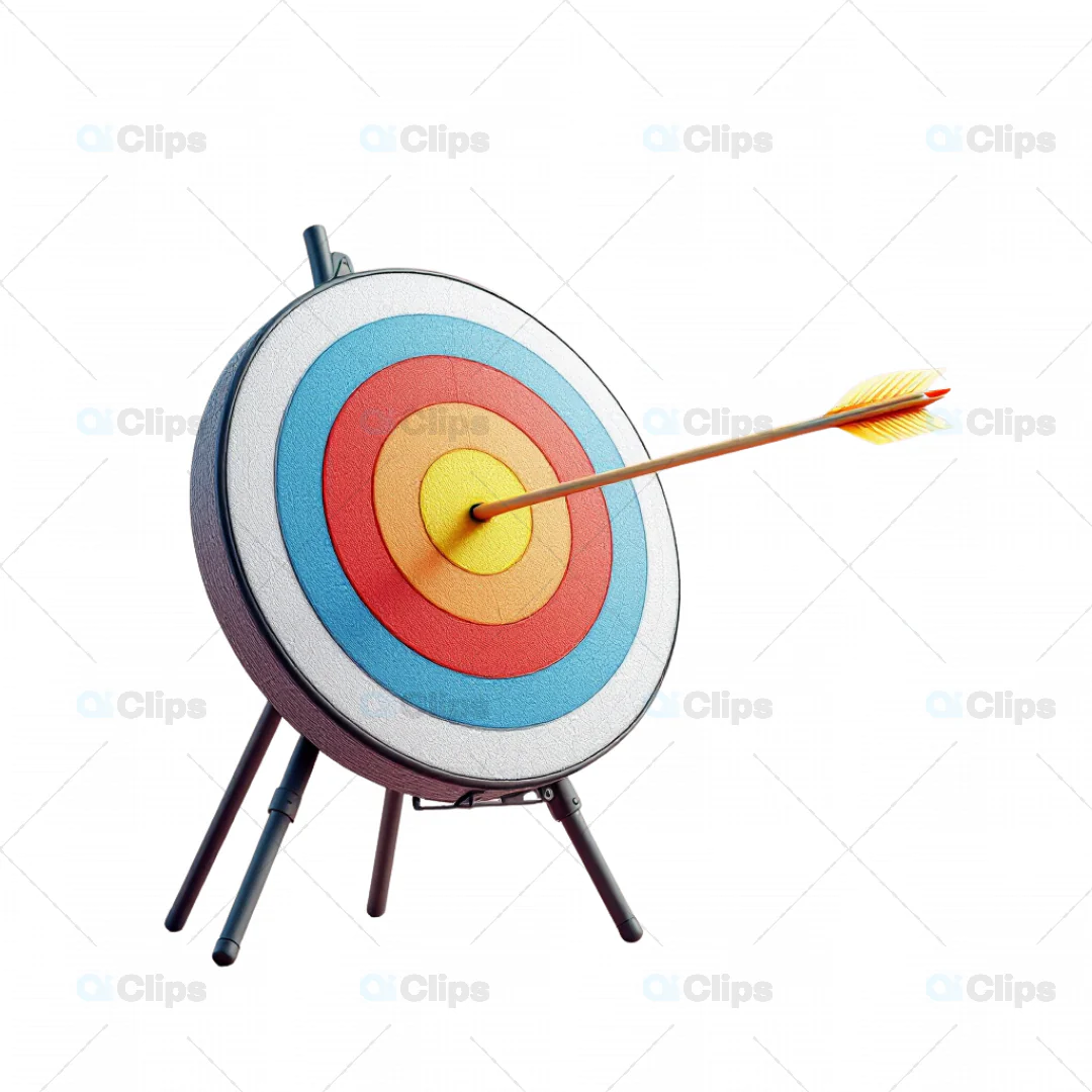 3D Archery Target with Arrow on Bullseye