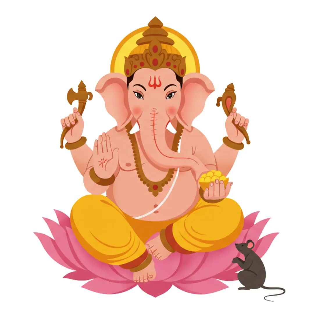 Ganesha Seated on Lotus with Offerings PNG