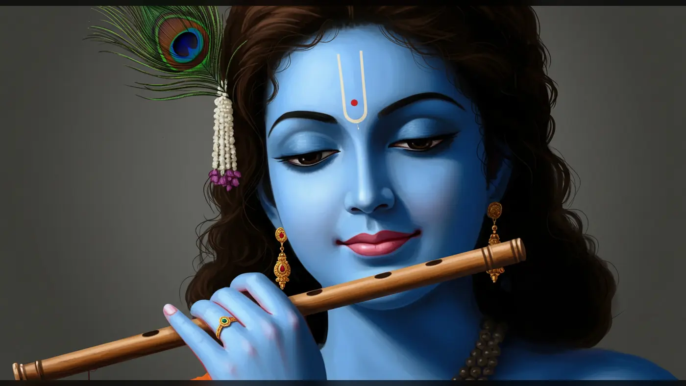 Lord Krishna Playing Flute with Grace – Calm Close-Up Portrait
