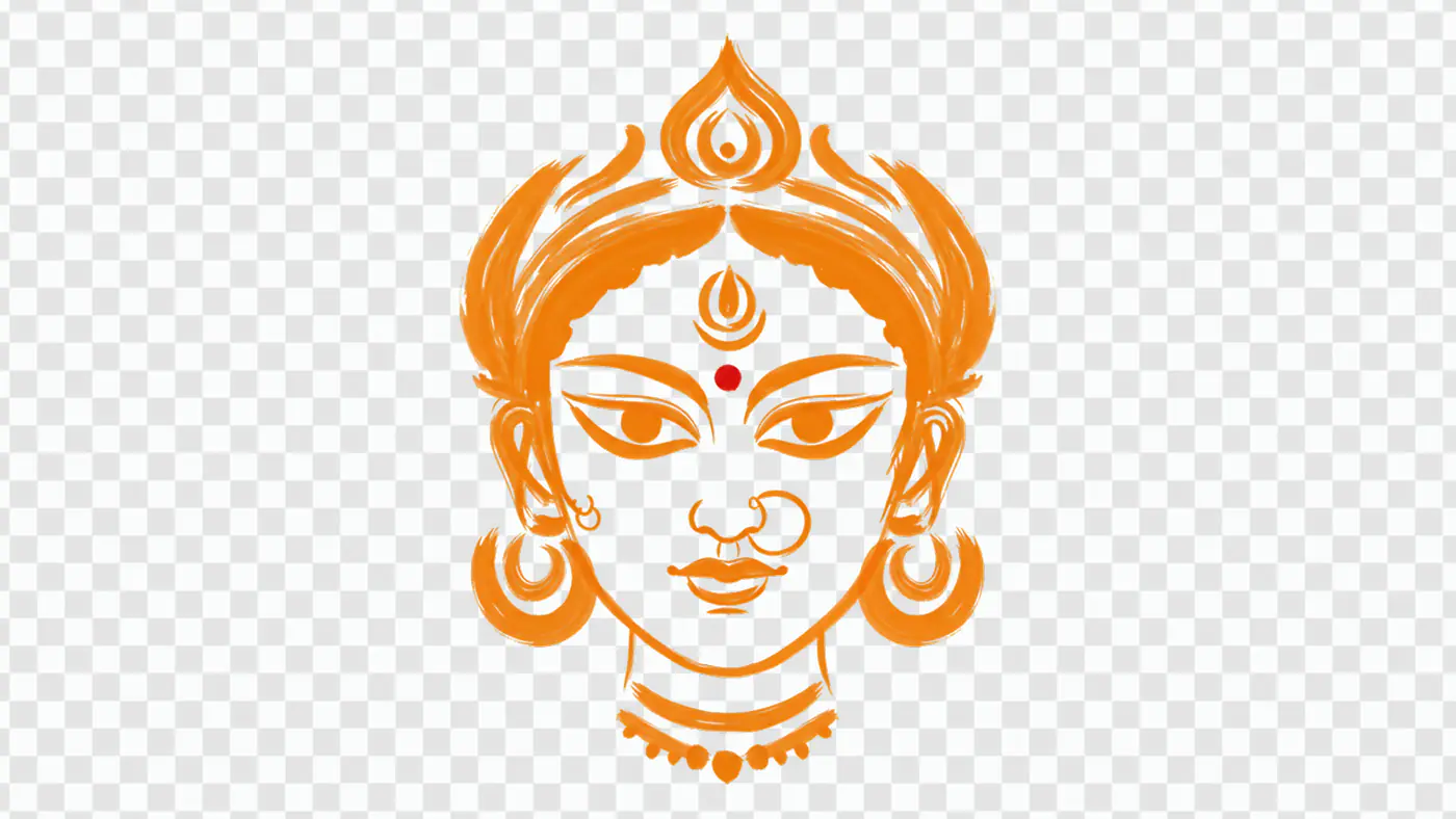 Stylized Goddess Durga Face Orange Brush PNG