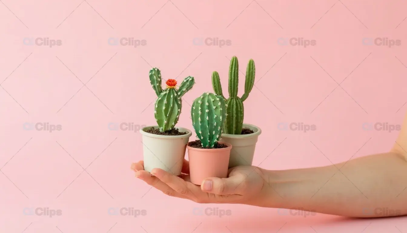 Mini Cactus Plants in Hand