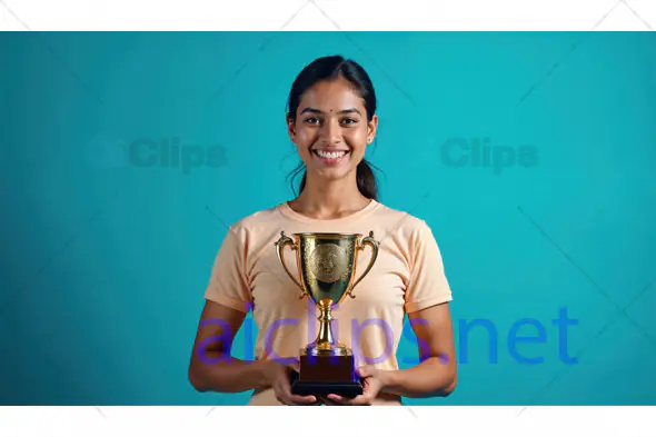 Proud Female Champion with Trophy