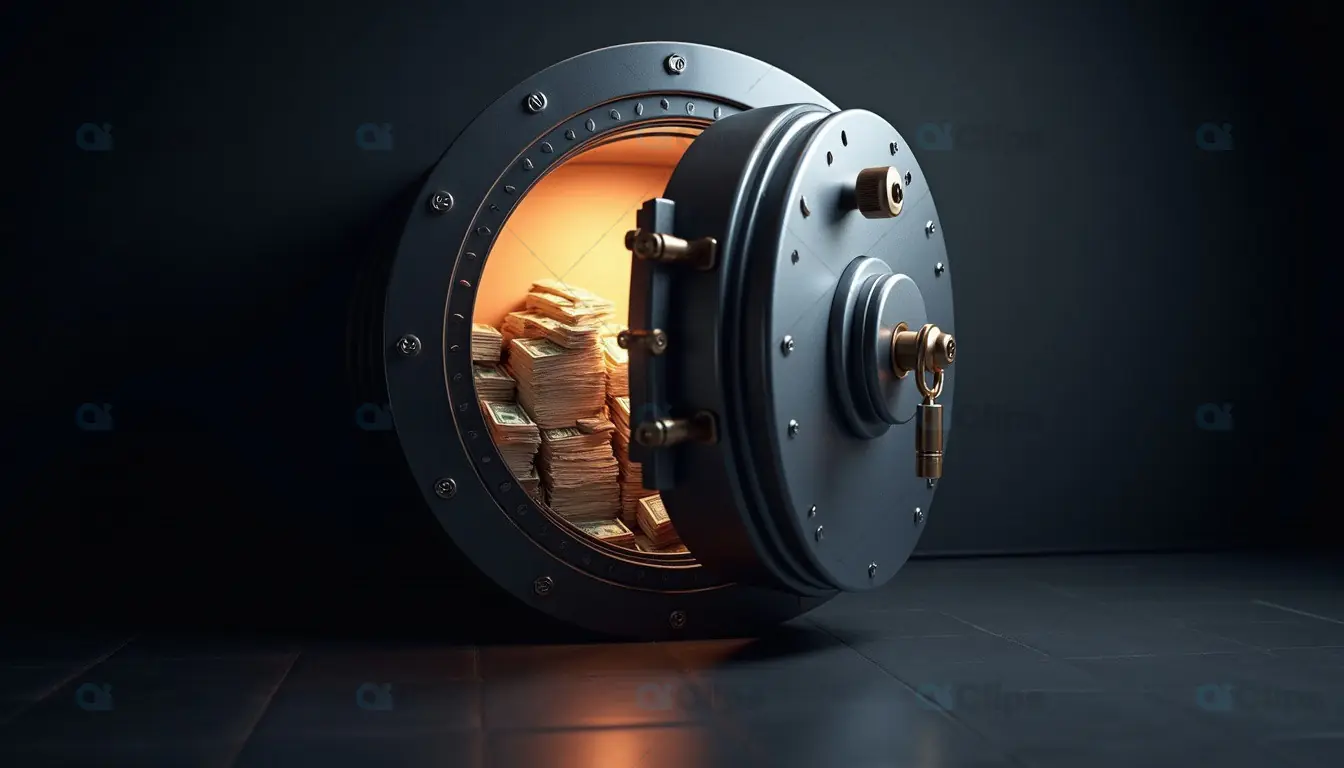 Open Bank Vault with Stacks of Cash