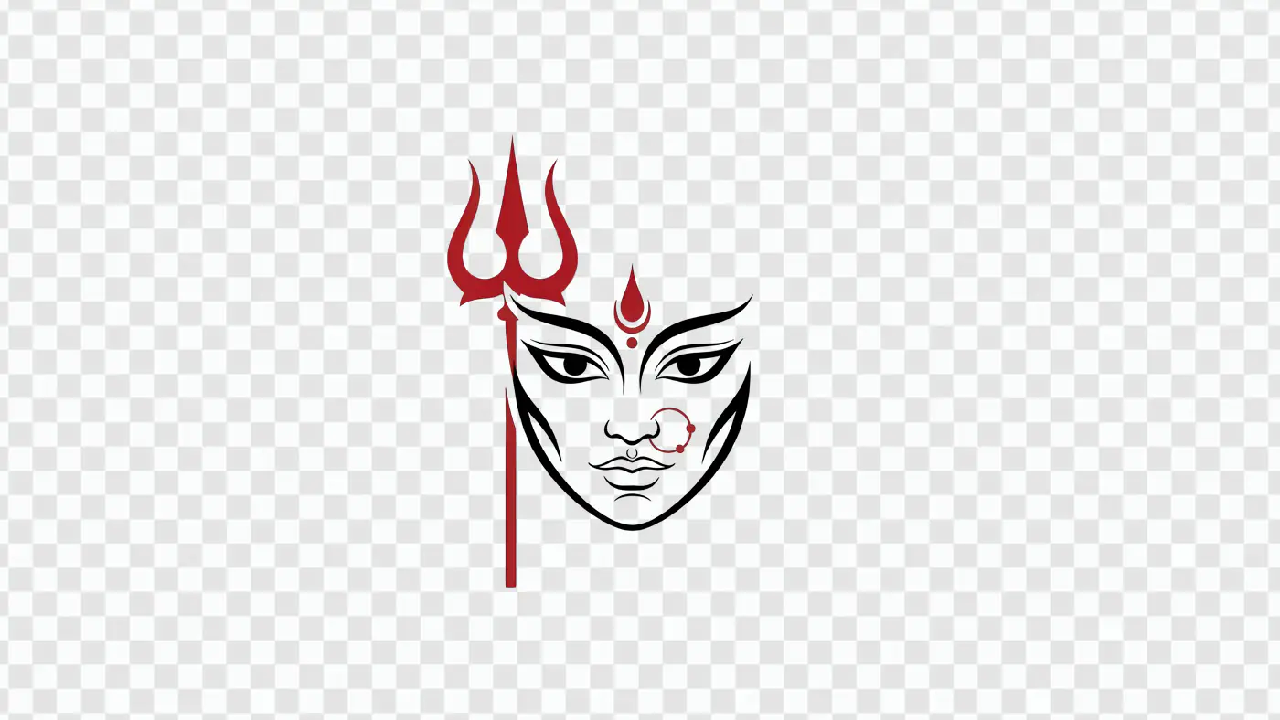 Stylized Goddess Durga Face with Trishul PNG
