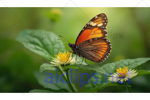 Orange Butterfly on Green Leaf