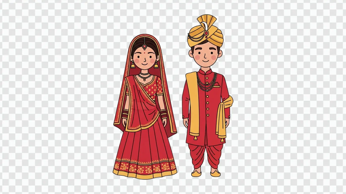 Smiling Indian Couple in Red Wedding Garments Clipart