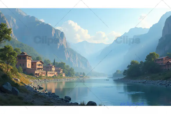 Peaceful Riverside Village in Mountain Valley