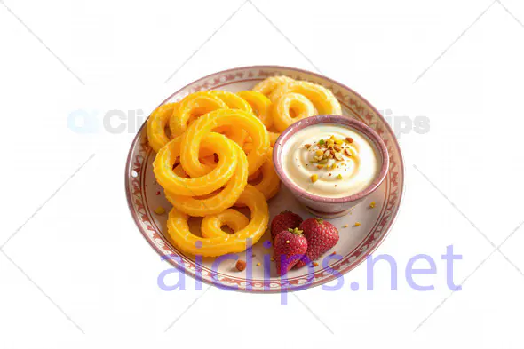 3D Mango Jalebi with Creamy Dip and Berries Plate
