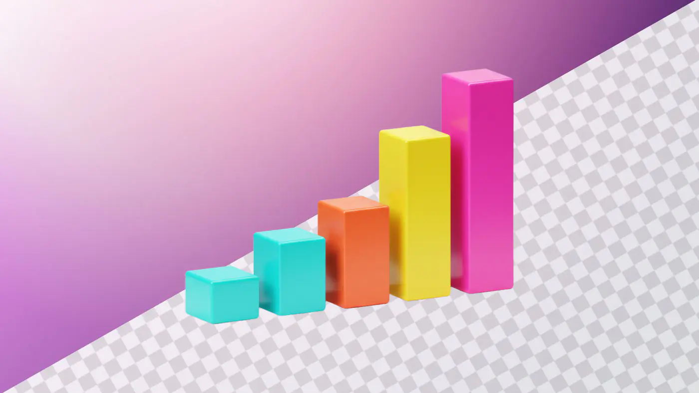 Colorful ascending bar chart with vibrant gradient background