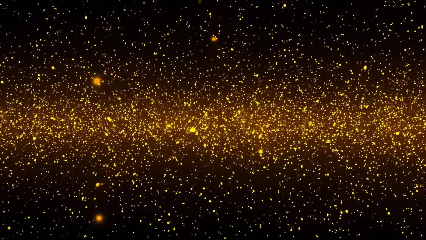 Shimmering Golden Particles Floating in Dark Space Background | AIClips