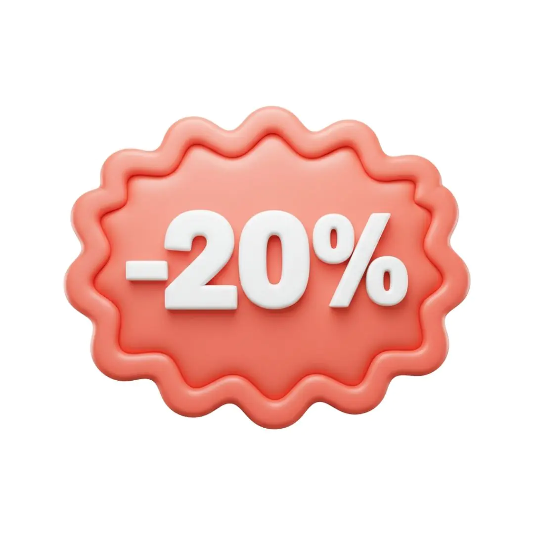 Coral pink wavy discount badge showing twenty percent off
