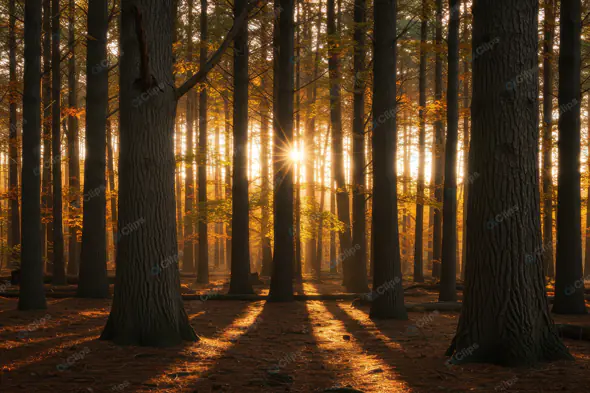 Golden Sunset Through Forest Silhouettes