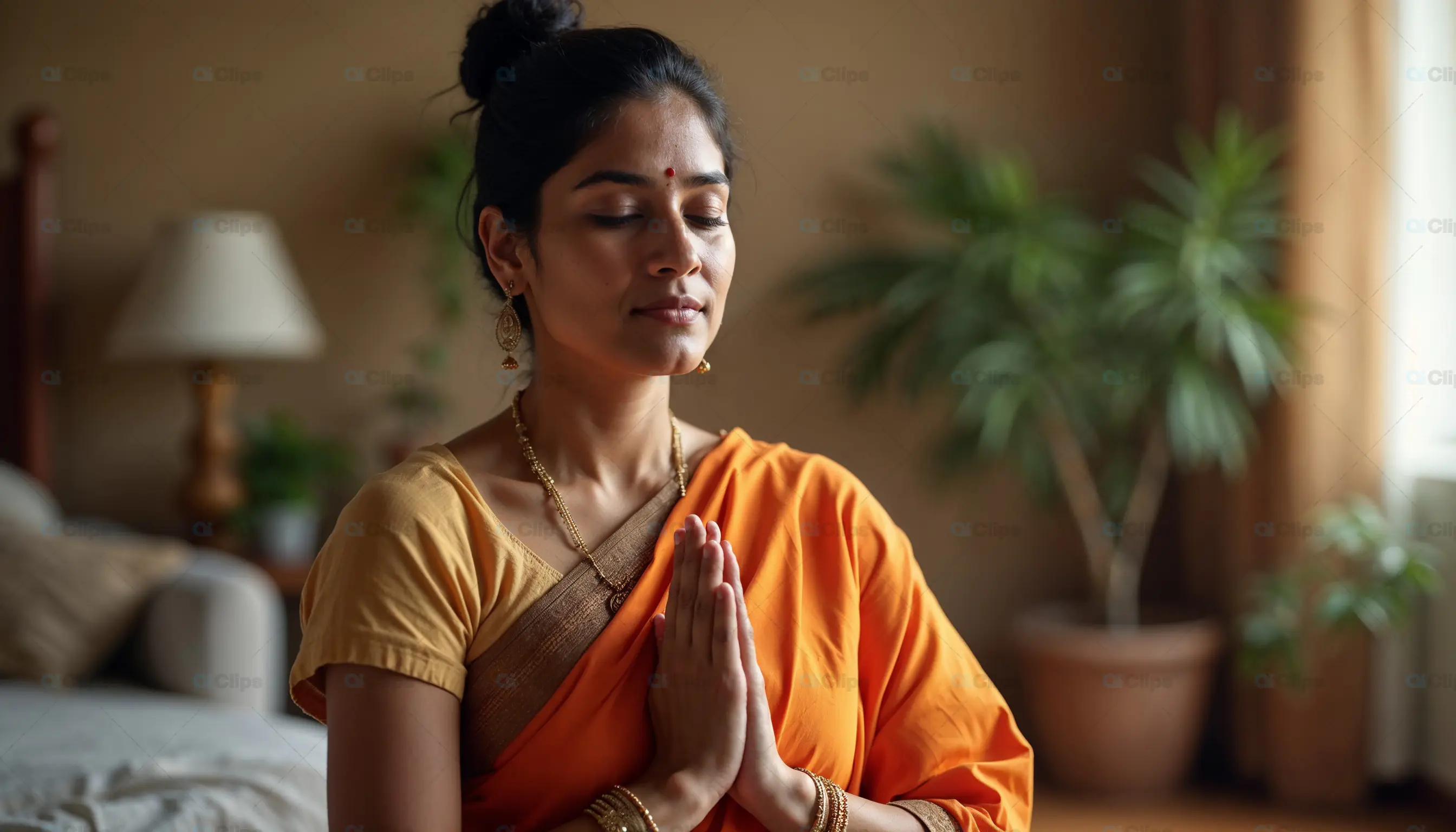 Indian Woman Meditating Indoors