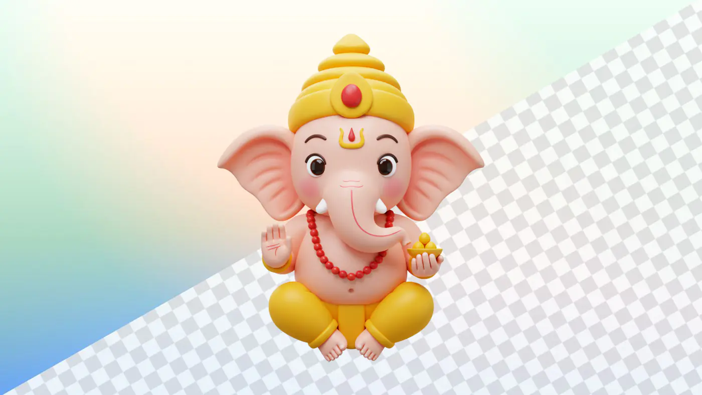 Cute Ganesha figurine with yellow crown and pants