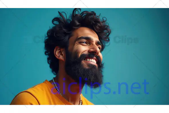 Happy Bearded Man with Curly Hair